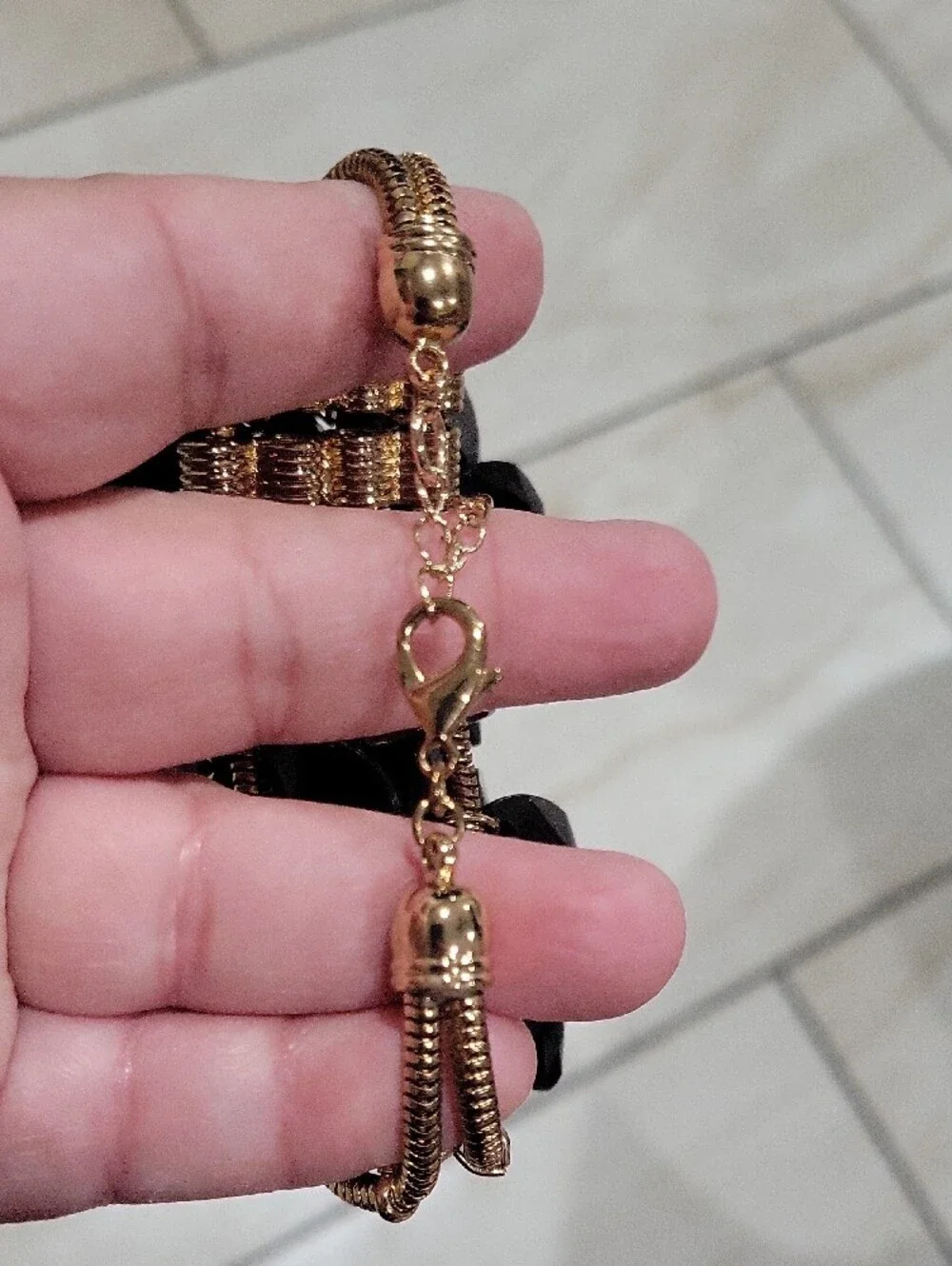 Black Flower Cluster Statement Bracelet with Gold Chain